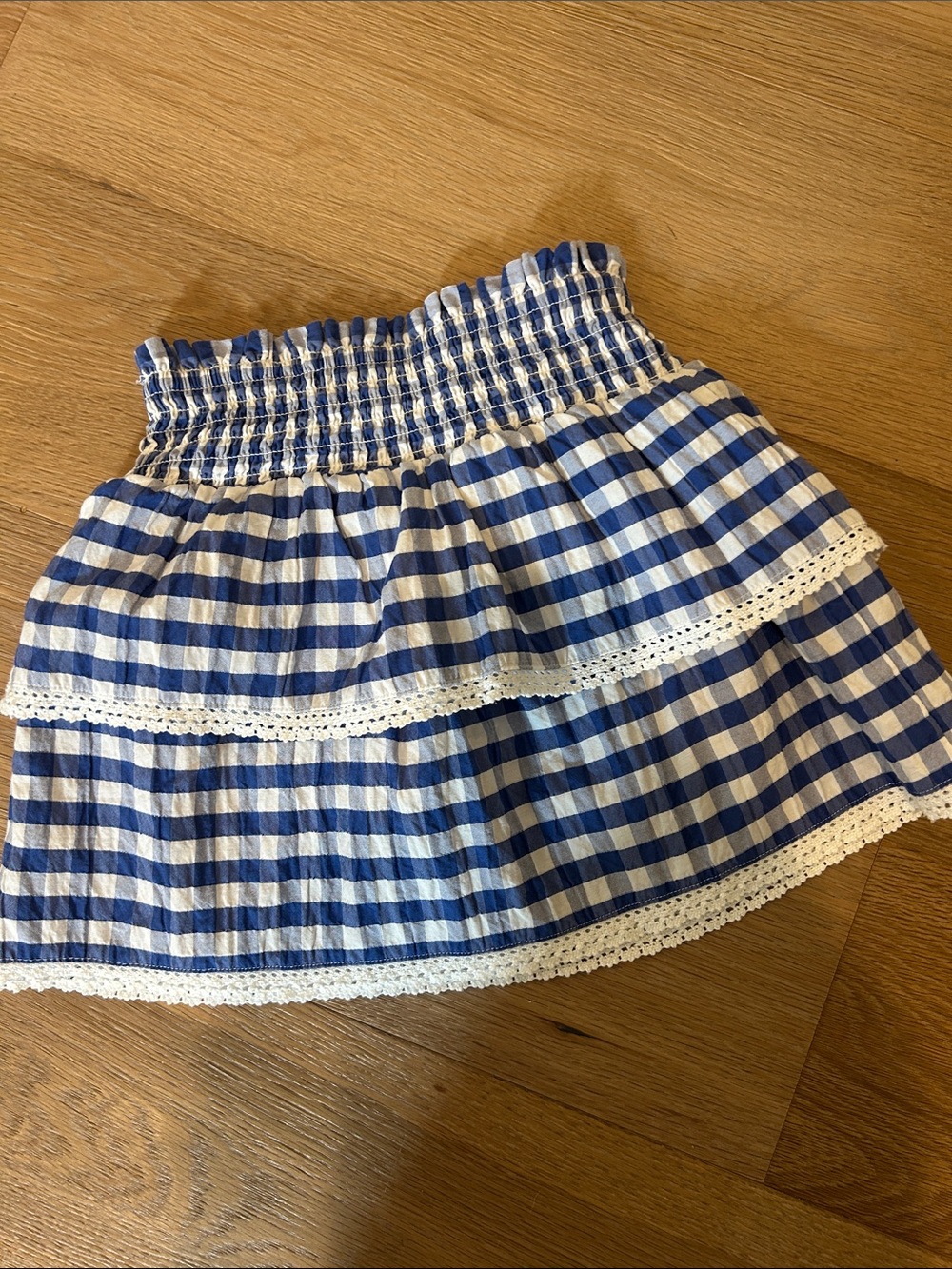Girls 4T Blue Gingham Smocked Waist Tiered Skirt - cat and jack